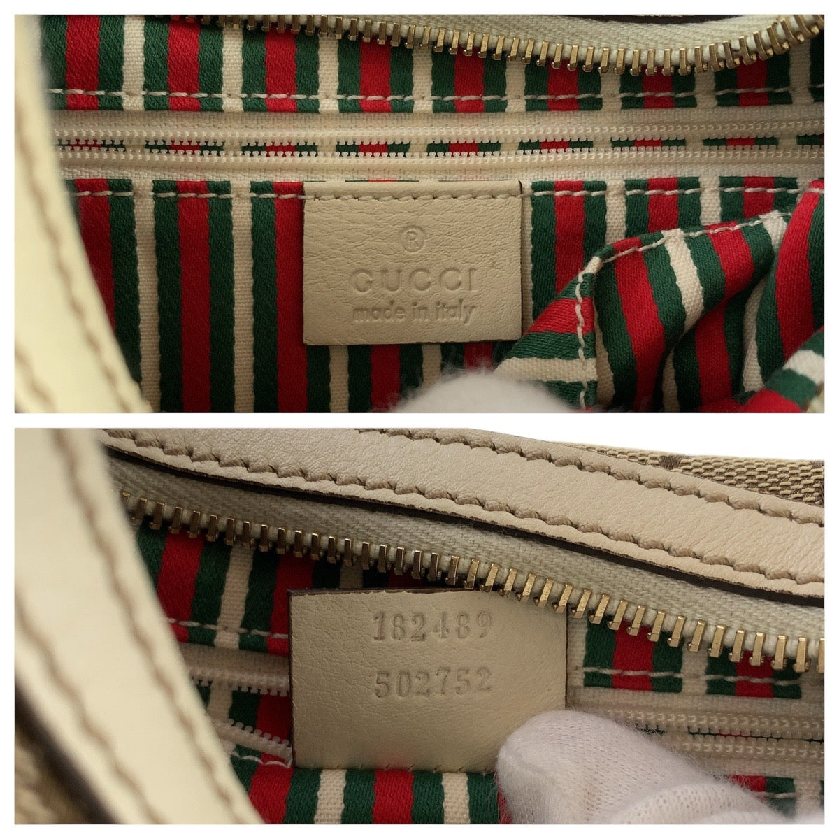 GUCCI Shoulder Bag 182489 GG canvas, leather White Brown Gold Metal Interlocking Women Used Authentic