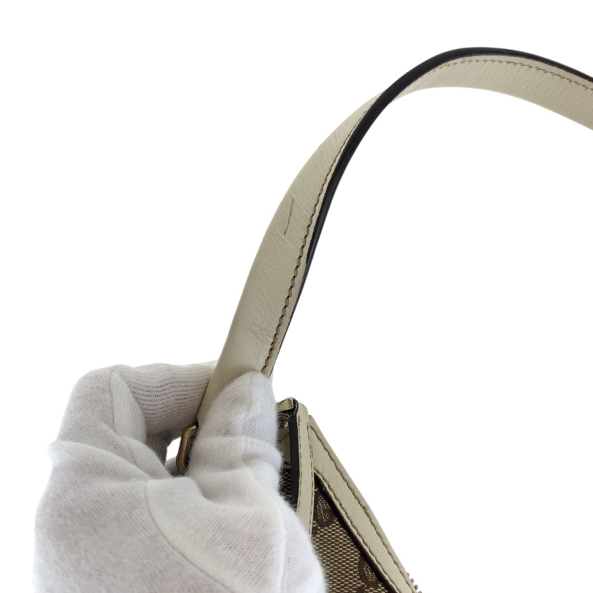 GUCCI Shoulder Bag 182489 GG canvas, leather White Brown Gold Metal Interlocking Women Used Authentic
