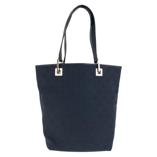GUCCI Tote Bag 002 1099 GG canvas, leather Black GoldMetal Tote Bag Shoulder Bag Women Used Authentic
