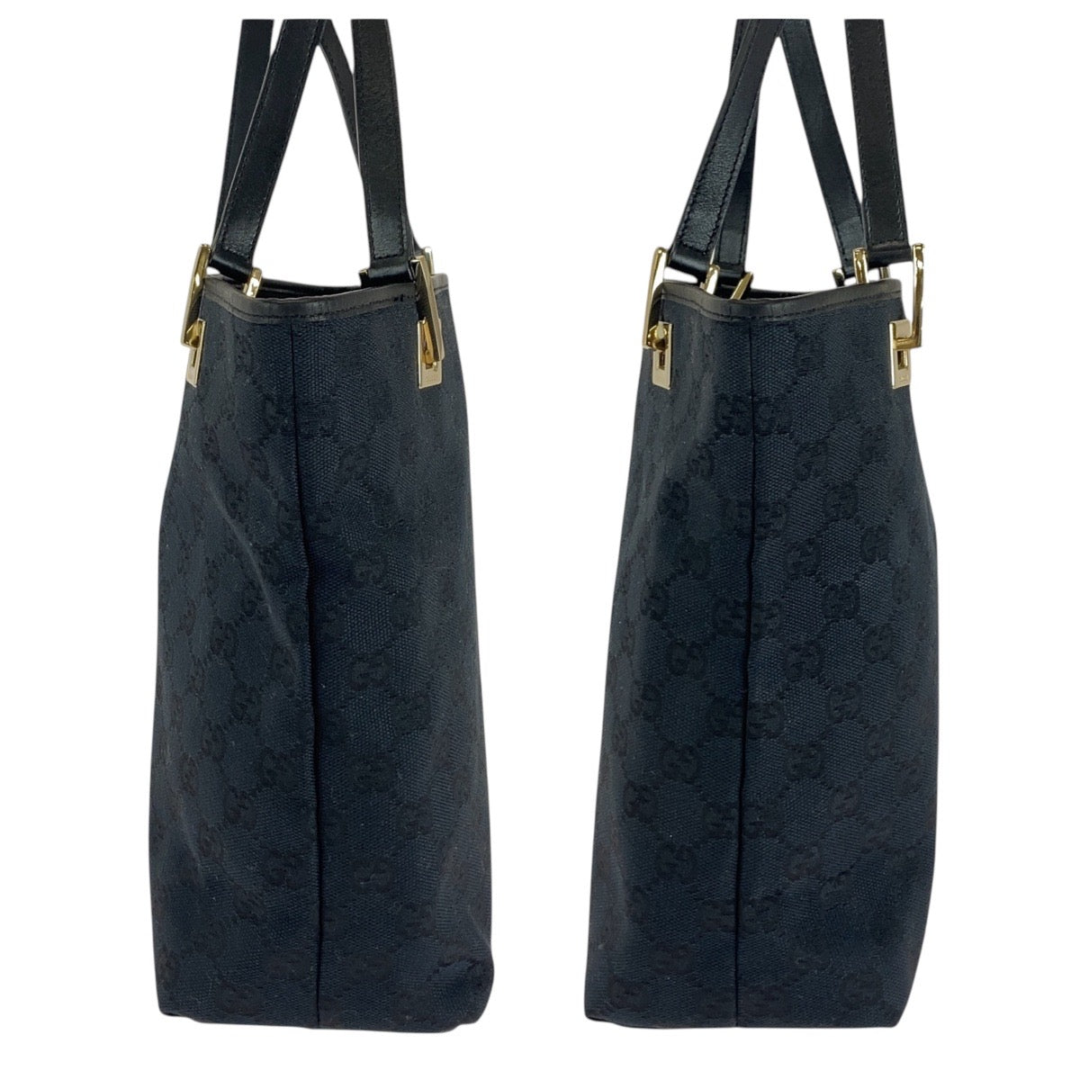 GUCCI Tote Bag 002 1099 GG canvas, leather Black GoldMetal Tote Bag Shoulder Bag Women Used Authentic