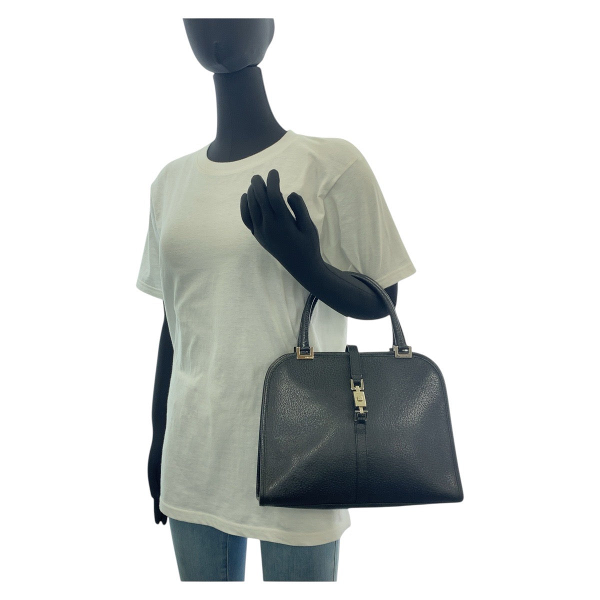 GUCCI Tote Bag 002 1071 leather Black SilverMetal Tote Bag handbag Jackie Women Used Authentic