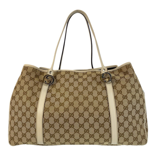 GUCCI Tote Bag 232956 GG canvas, leather beige Tote Bag Shoulder Bag Women Used Authentic