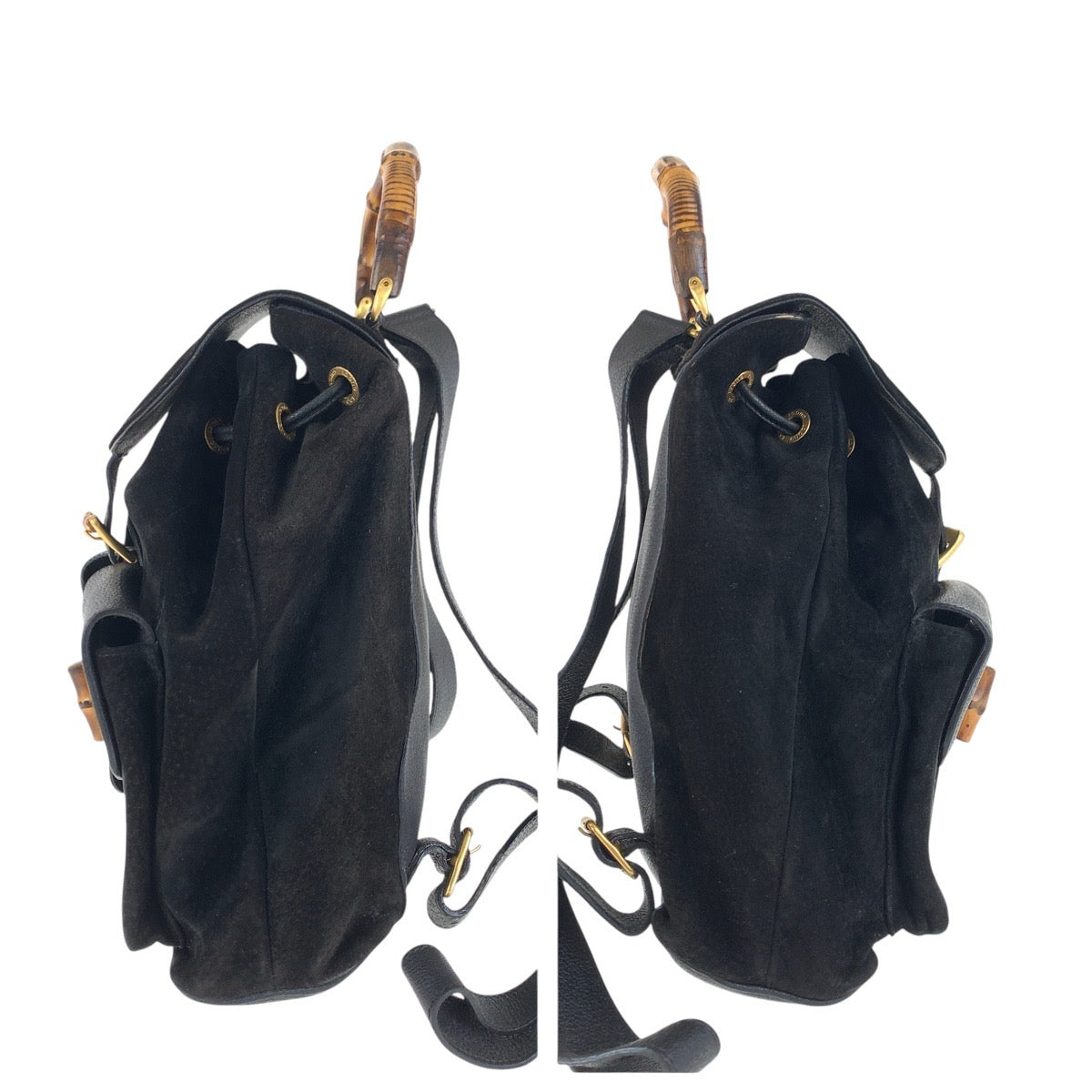 GUCCI Backpack 003 2058 0016 Suede, Leather Black Gold Metal Backpacks & Daypacks Backpacks Bamboo Women Used Authentic