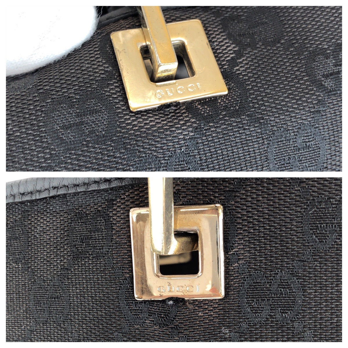 GUCCI Tote Bag 002 1098 GG canvas, leather Black GoldMetal Tote Bag Shoulder Bag Women Used Authentic
