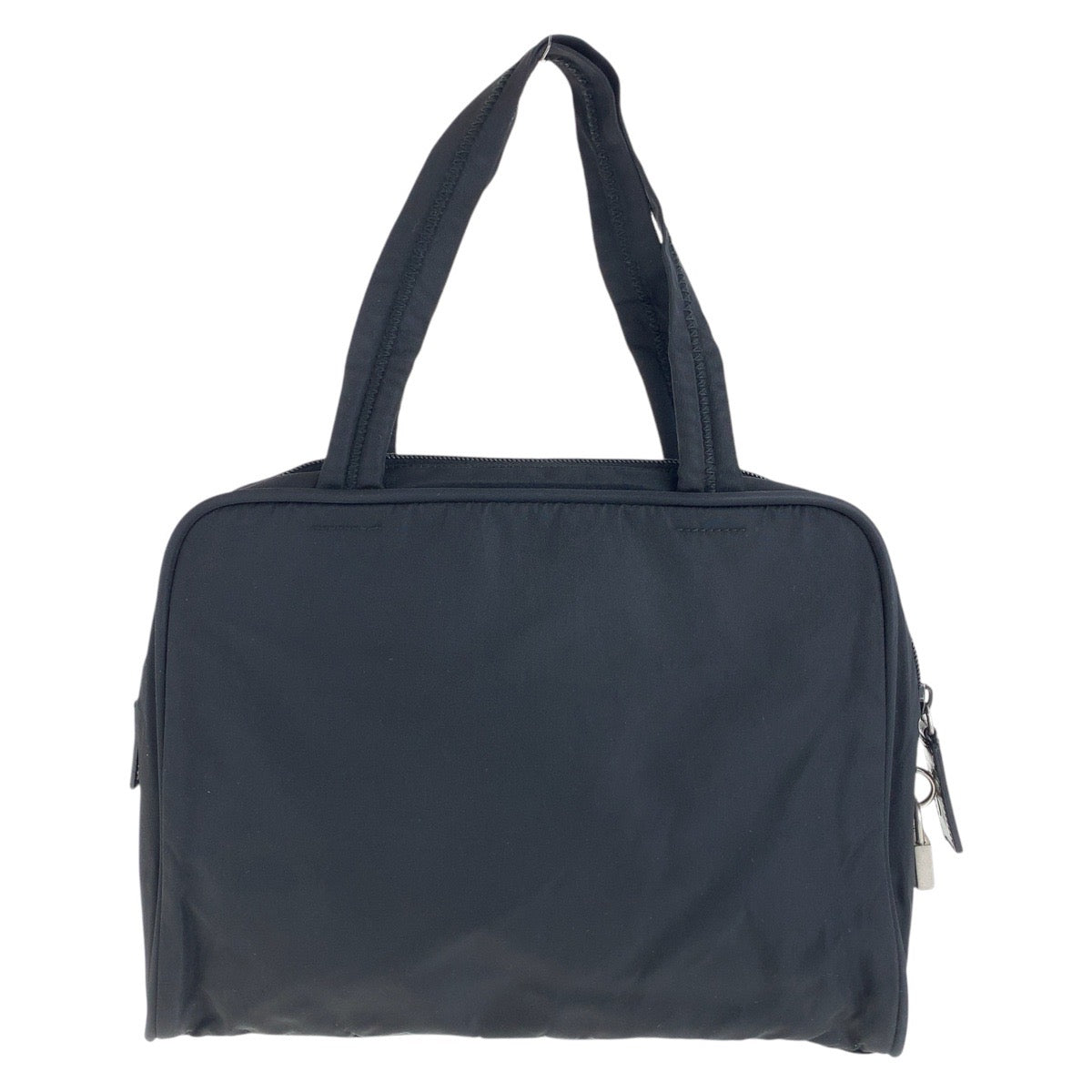 PRADA Tote Bag Nylon Black SilverMetal Tote Bag handbag Test Triangle With logo Women Used Authentic