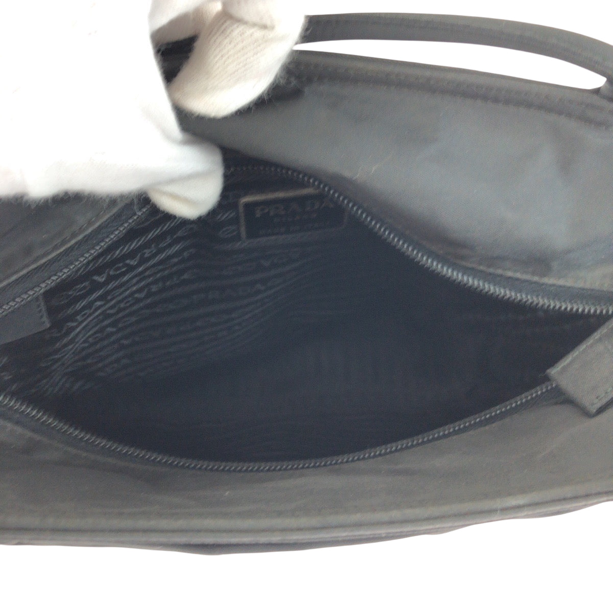 PRADA Tote Bag Nylon Black SilverMetal Tote Bag Shoulder Bag Test Women Used Authentic