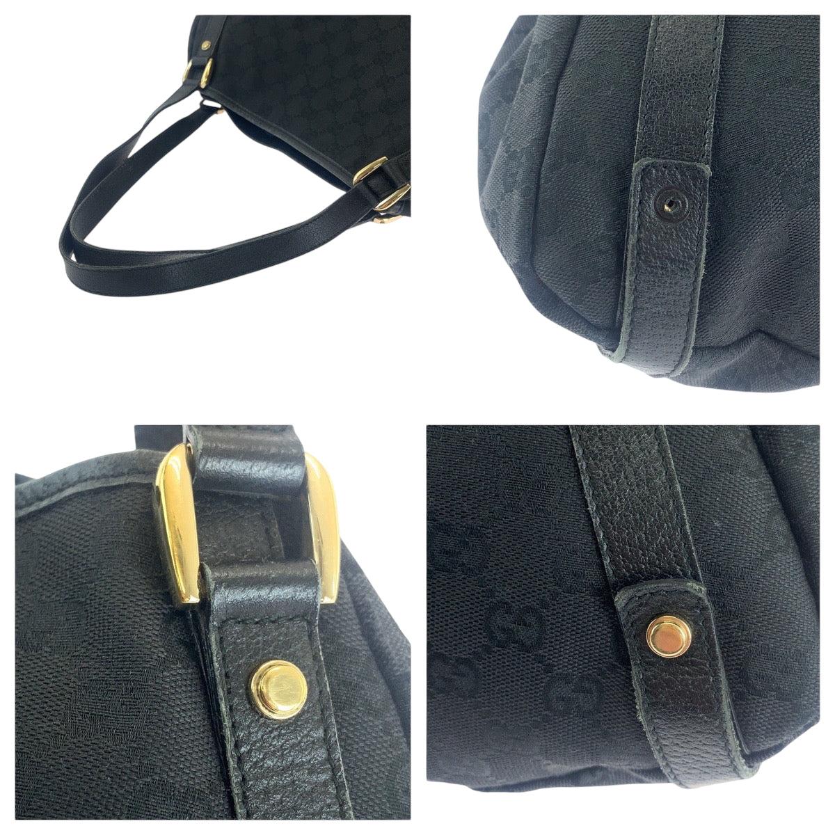 GUCCI Tote Bag 130736 GG canvas Black GoldMetal Tote Bag Shoulder Bag Women Used Authentic