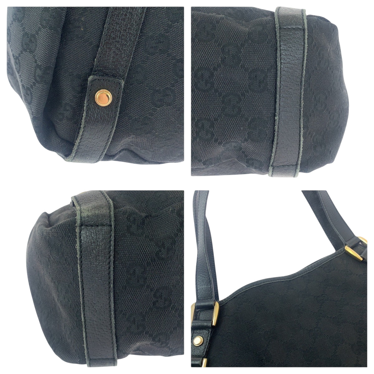 GUCCI Tote Bag 130736 GG canvas Black GoldMetal Tote Bag Shoulder Bag Women Used Authentic