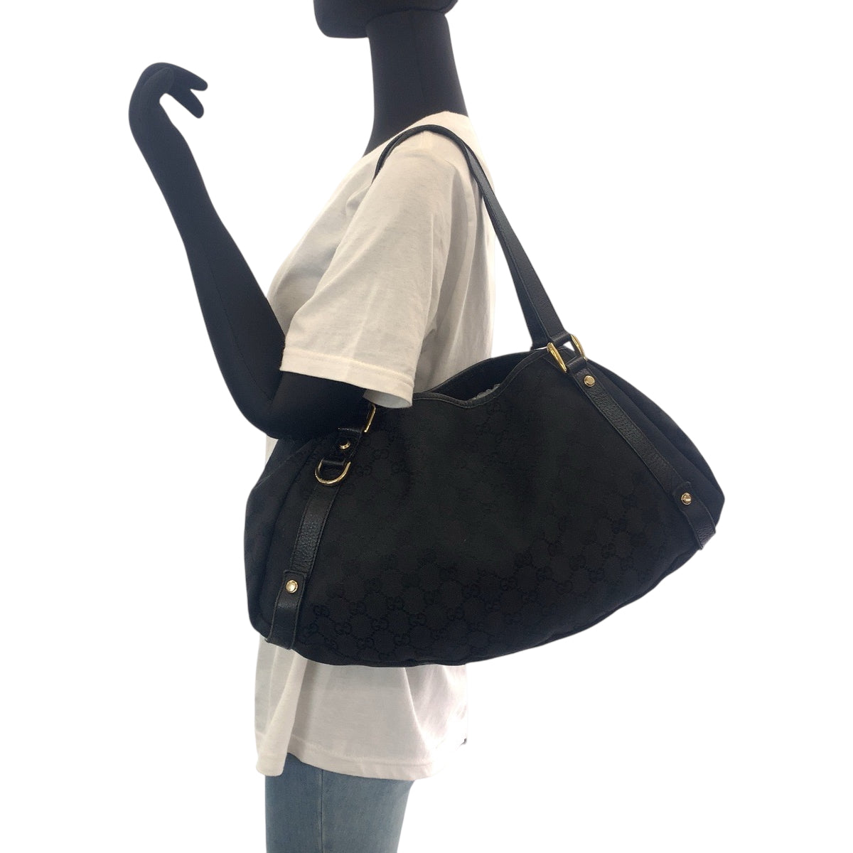 GUCCI Tote Bag 130736 GG canvas Black GoldMetal Tote Bag Shoulder Bag Women Used Authentic