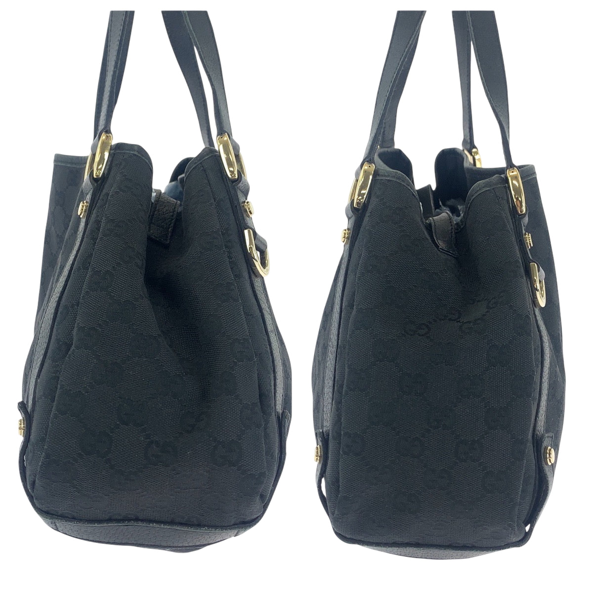 GUCCI Tote Bag 130736 GG canvas Black GoldMetal Tote Bag Shoulder Bag Women Used Authentic