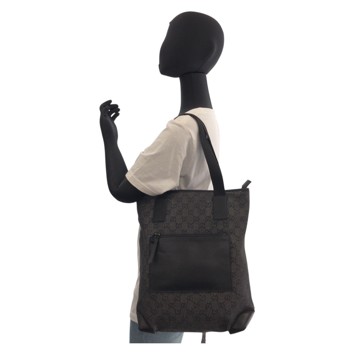 GUCCI Tote Bag 28892 GG canvas, leather Black black Tote Bag Shoulder Bag Women Used Authentic