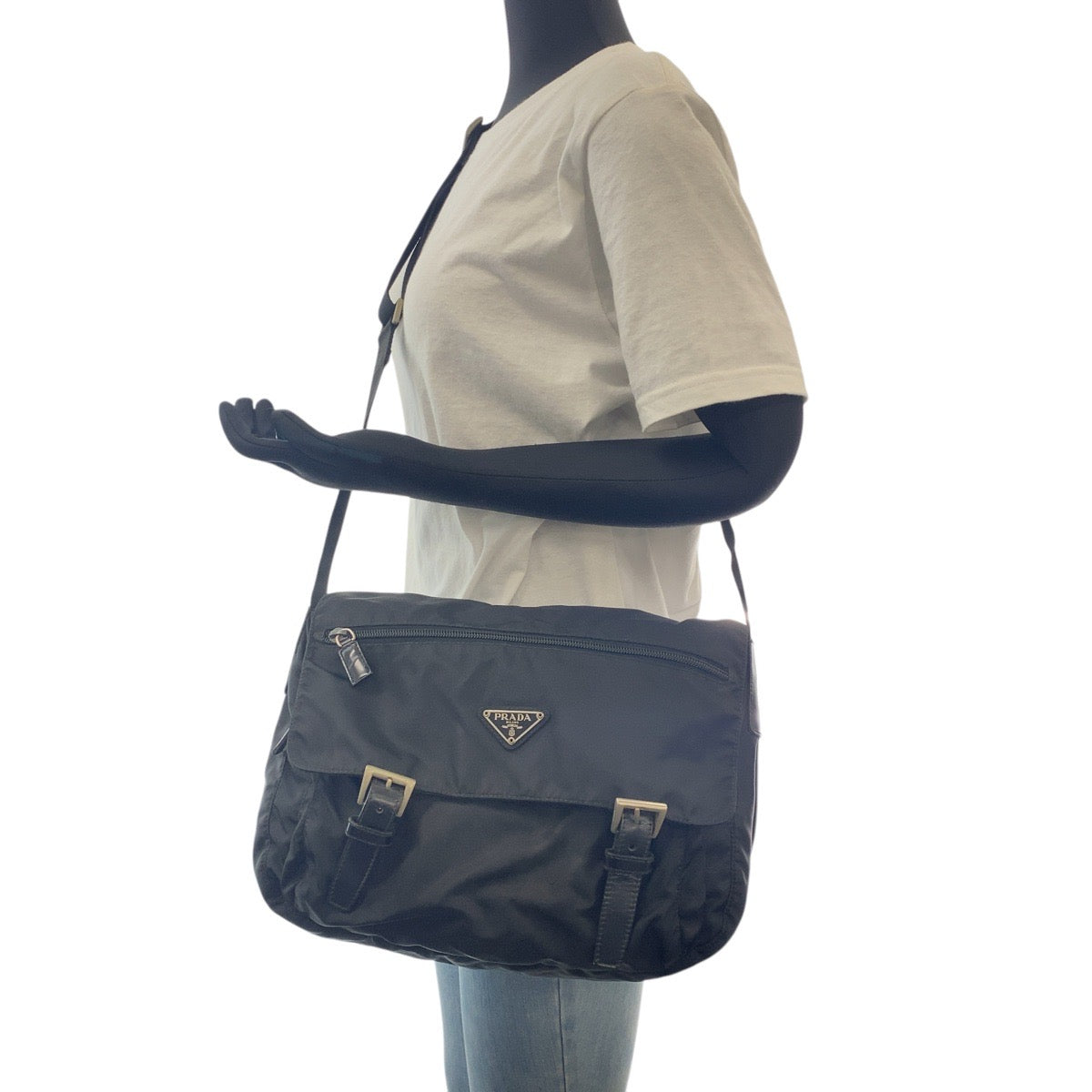 PRADA Shoulder Bag Nylon black Crossbody Shoulder Bag Test Triangle With logo Women Used Authentic