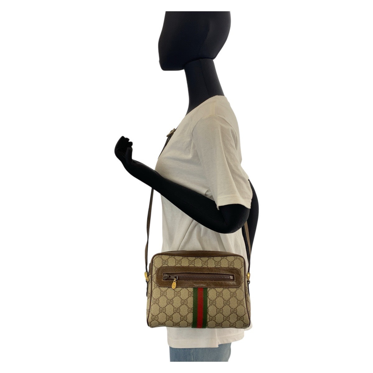 GUCCI Shoulder Bag 51 01 3552 GG Supreme canvas, leather Beige Brown Gold Metal Shoulder Bag pochette Sherry line Women Used Authentic