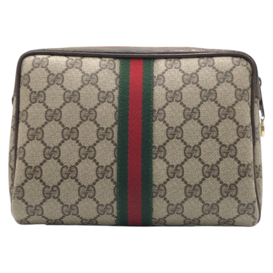 GUCCI Clutch bag 98 16 014 GG Supreme Canvas Brown Gold Metal Clutch bag, business bag, pouch, unisex Sherry line Women Used Authentic