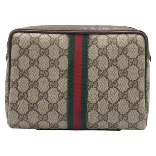 GUCCI Clutch bag 98 16 014 GG Supreme Canvas Brown Gold Metal Clutch bag, business bag, pouch, unisex Sherry line Women Used Authentic
