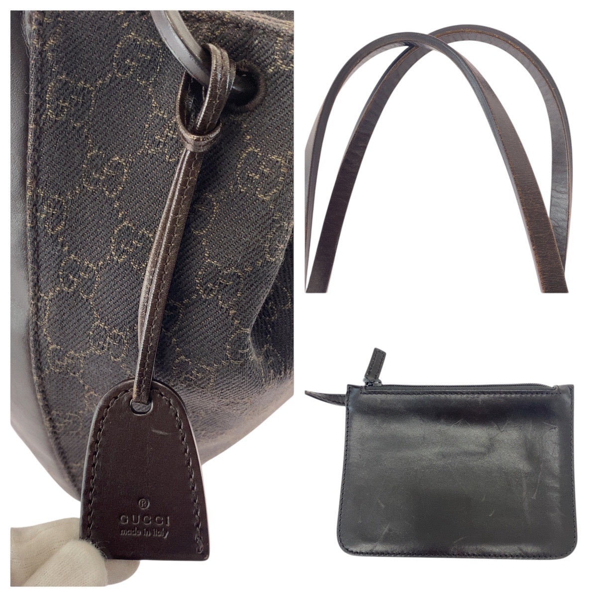 GUCCI Tote Bag 101919 GG canvas, leather Brown Tote Bag Shoulder Bag Women Used Authentic