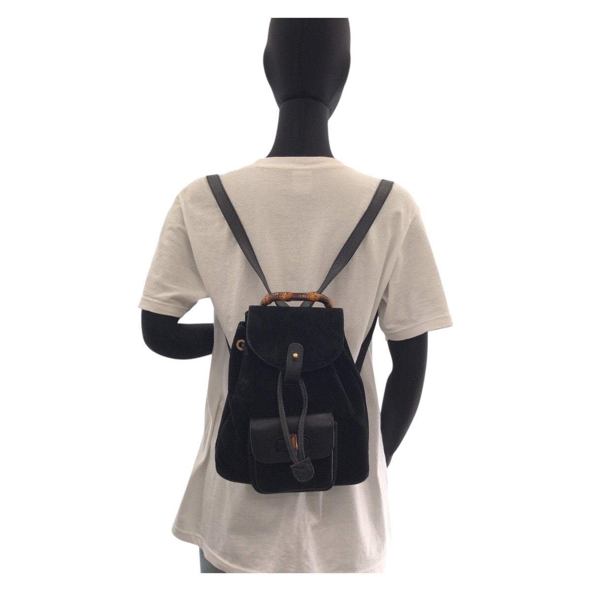 GUCCI Backpack 003 1705 Suede, Leather Black GoldMetal Backpack bag pack Bamboo Women Used Authentic