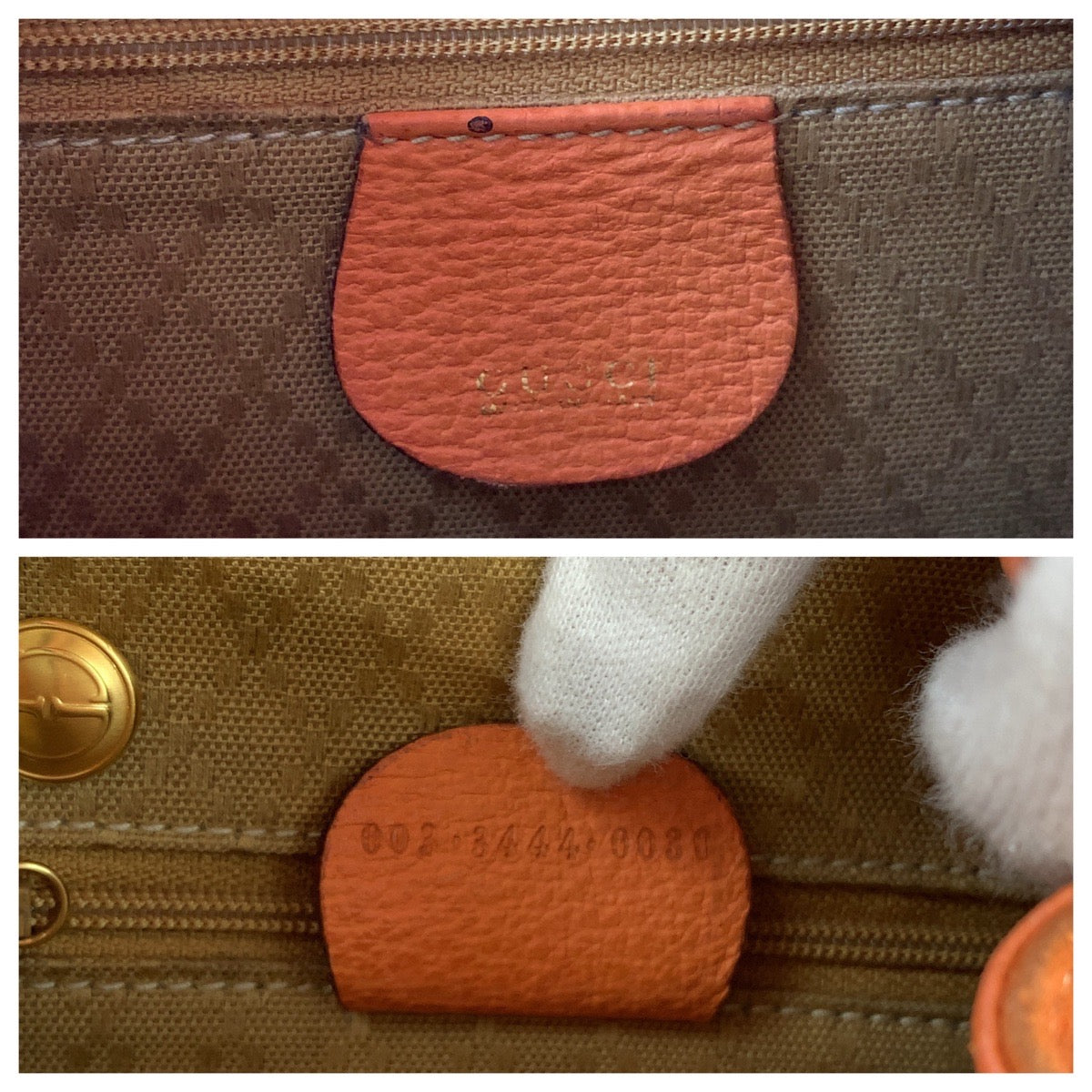 GUCCI Backpack 003 3444 0030 Suede Orange Brown Gold Metal Backpack Backpack Bamboo Women Used Authentic
