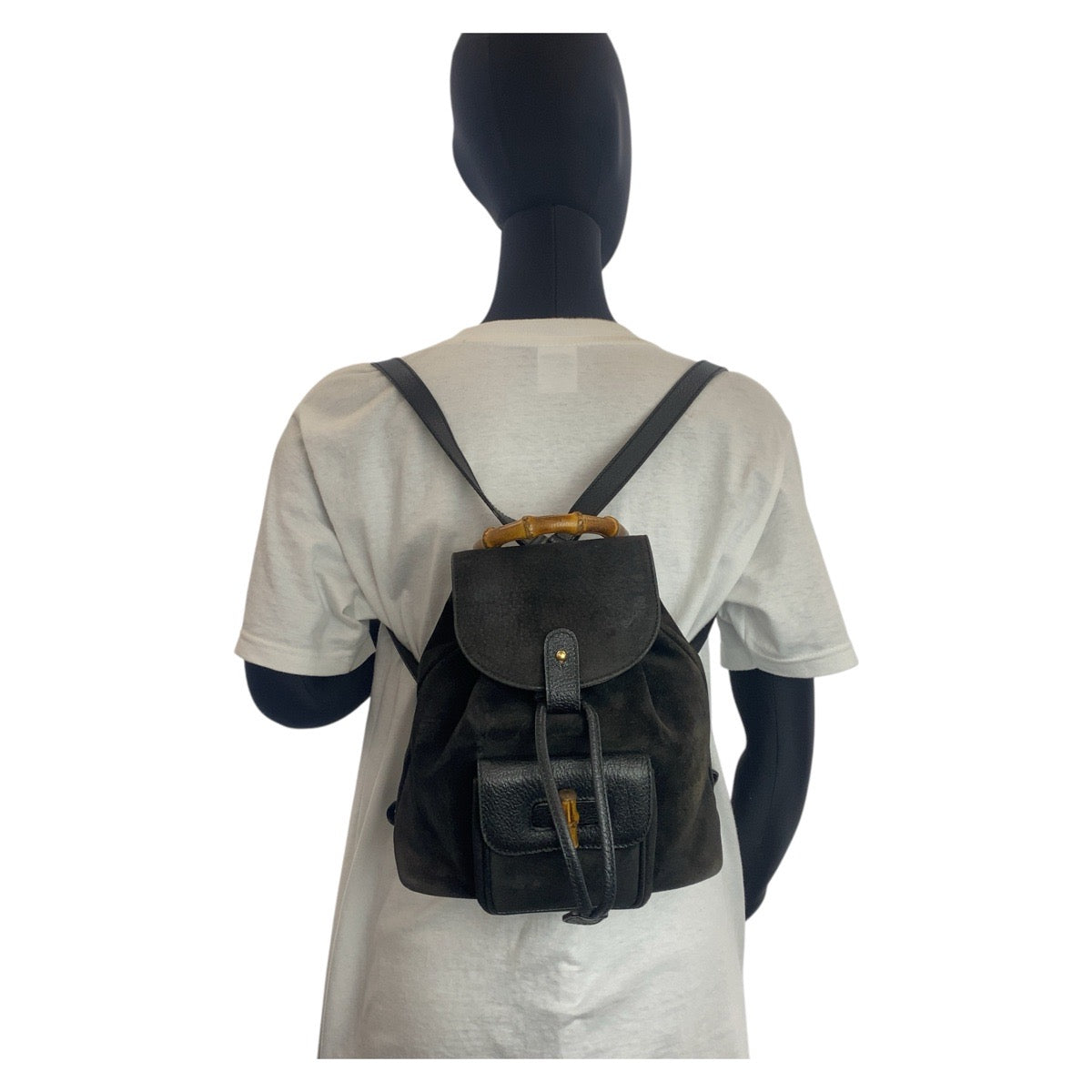 GUCCI Backpack 003 1705 0030 Suede, Leather Black GoldMetal Backpack bag pack Bamboo Women Used Authentic