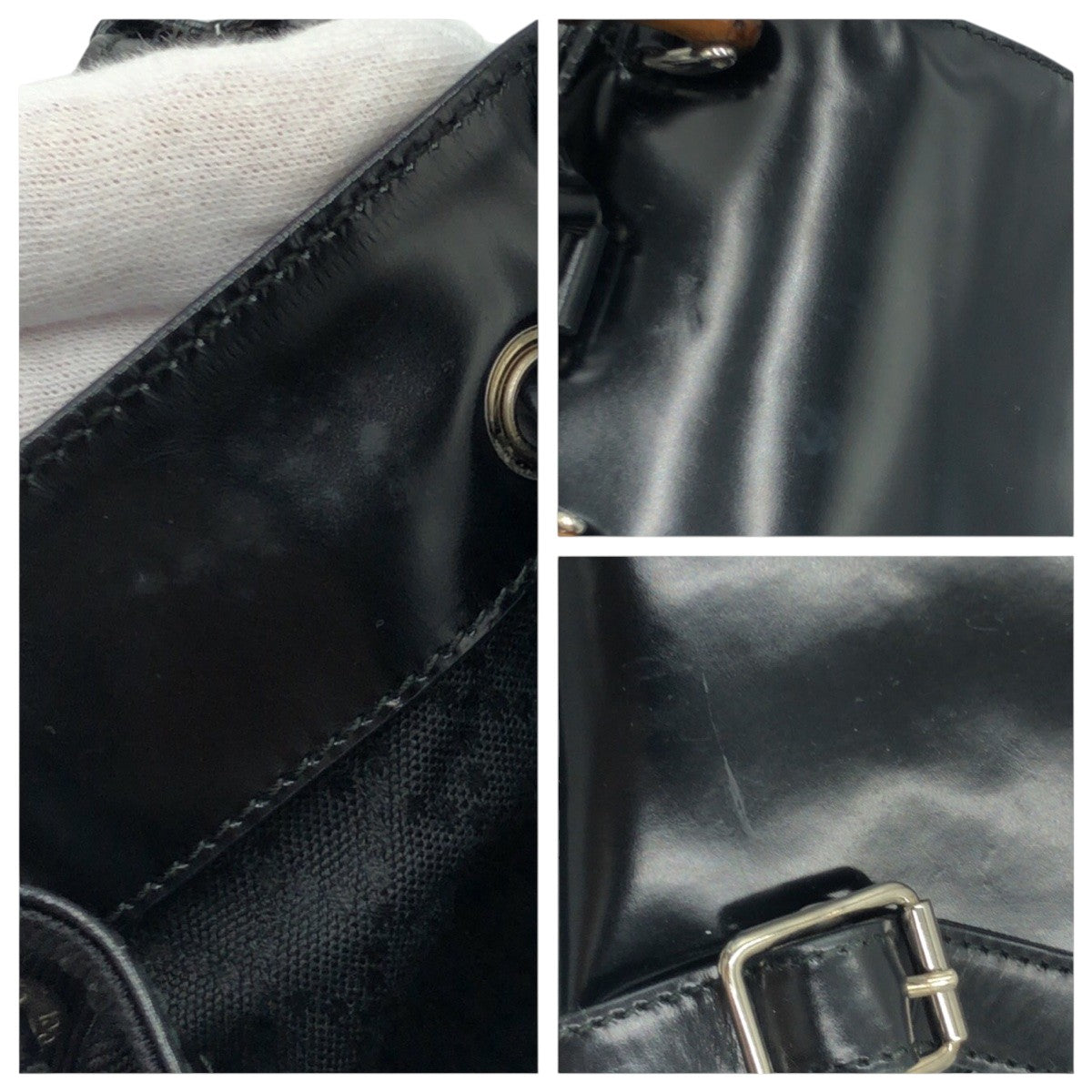 GUCCI Backpack 0032852 Nylon Black Silver Bamboo
