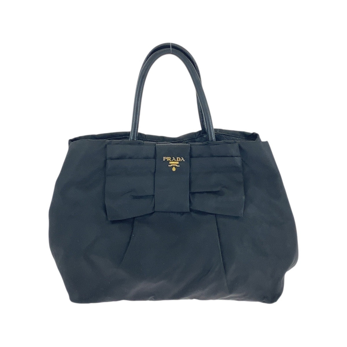PRADA Tote Bag Nylon, Leather Black Pink Gold Metal Tote Bag handbag Test ribbon Women Used Authentic