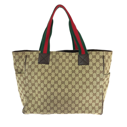 GUCCI Tote Bag 161836 GG canvas Brown beige Tote Bag Shoulder Bag Unisex Sherry line Women Used Authentic