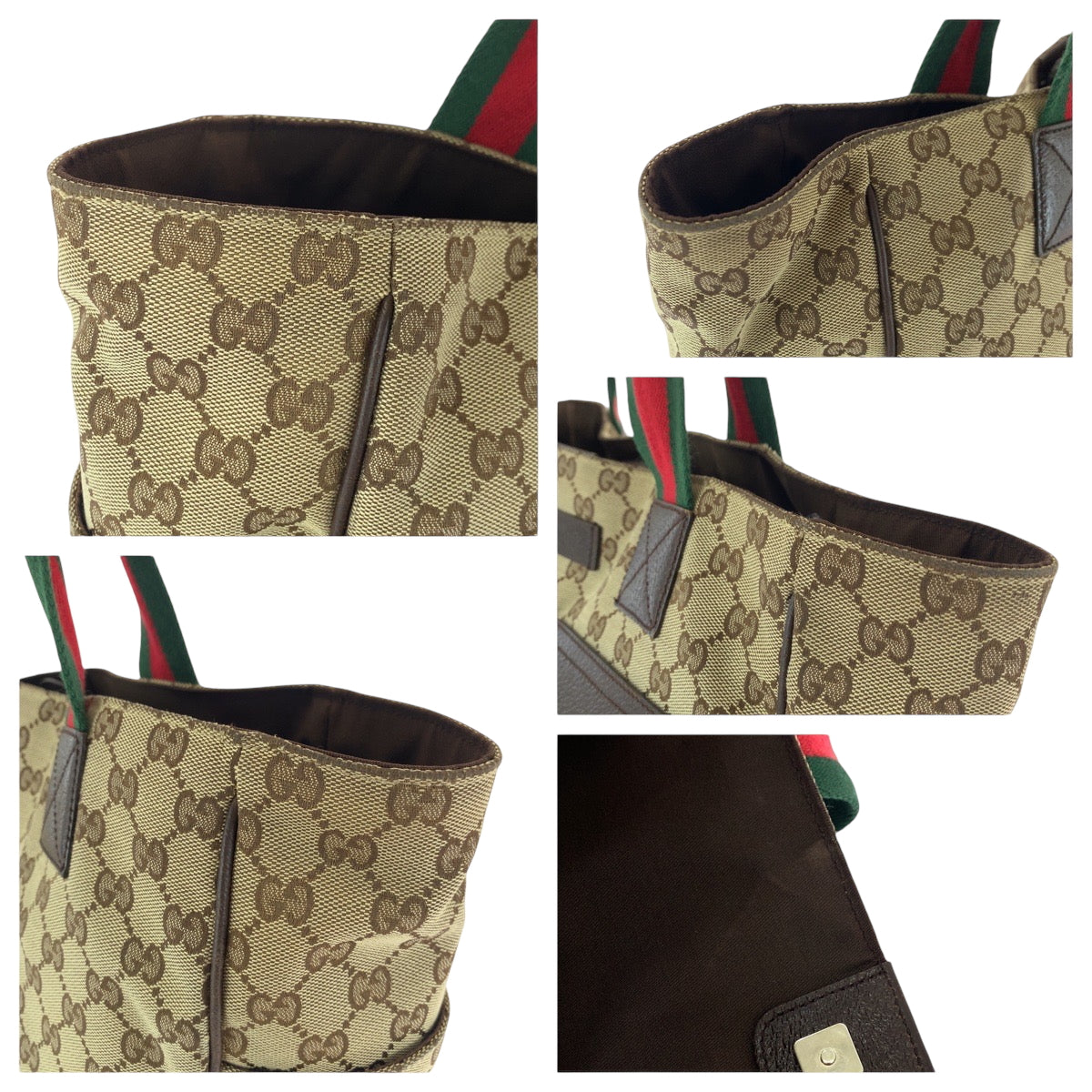 GUCCI Tote Bag 161836 GG canvas Brown beige Tote Bag Shoulder Bag Unisex Sherry line Women Used Authentic