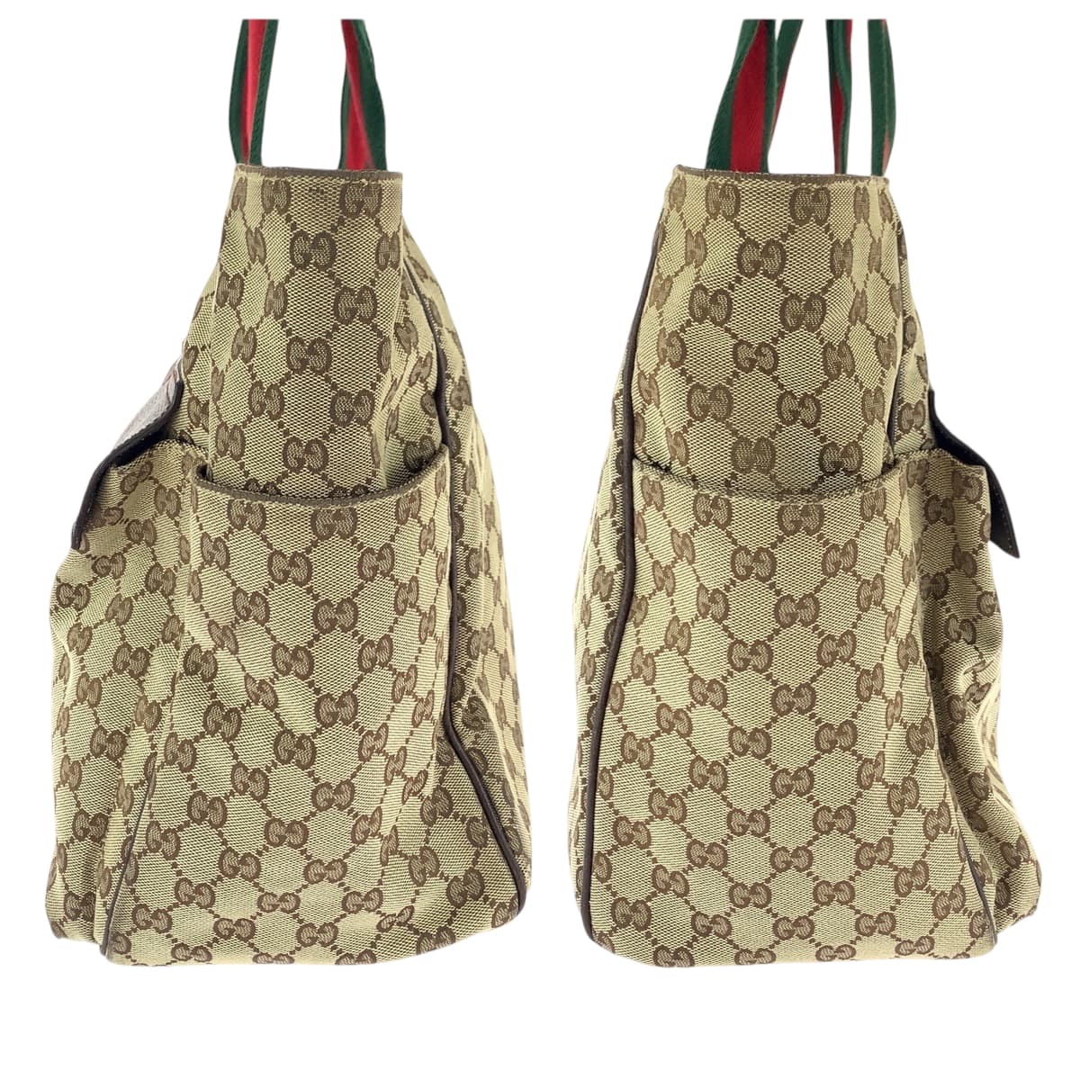 GUCCI Tote Bag 161836 GG canvas Brown beige Tote Bag Shoulder Bag Unisex Sherry line Women Used Authentic