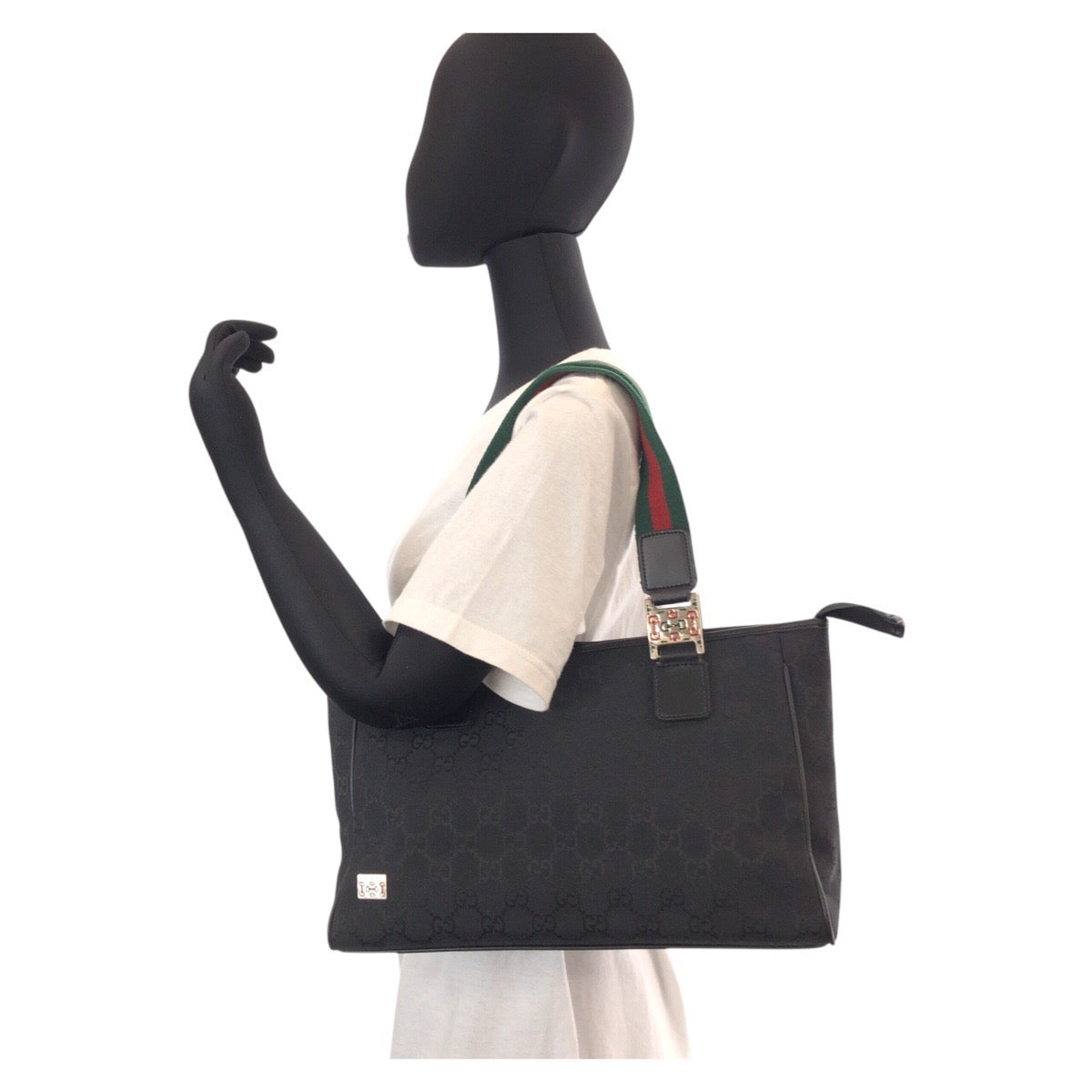 GUCCI Tote Bag GG canvas, leather black Tote Bag Shoulder Bag Sherry line Women Used Authentic