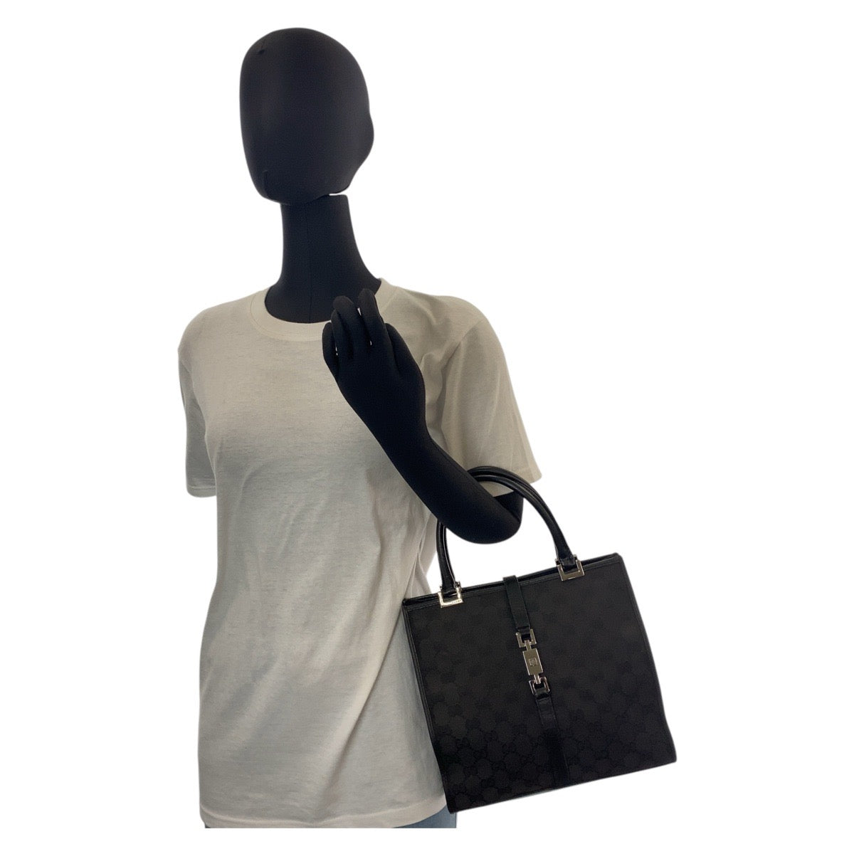 GUCCI Handbag 002 1065 GG canvas, leather Black black Handbag Tote Bag Jackie Women Used Authentic