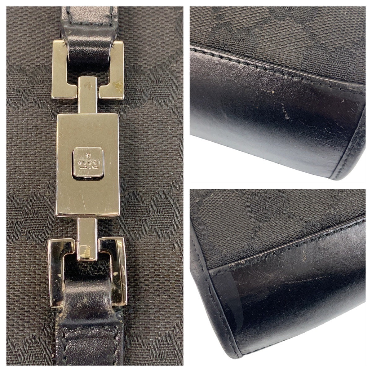 GUCCI Handbag 002 1065 GG canvas, leather Black black Handbag Tote Bag Jackie Women Used Authentic