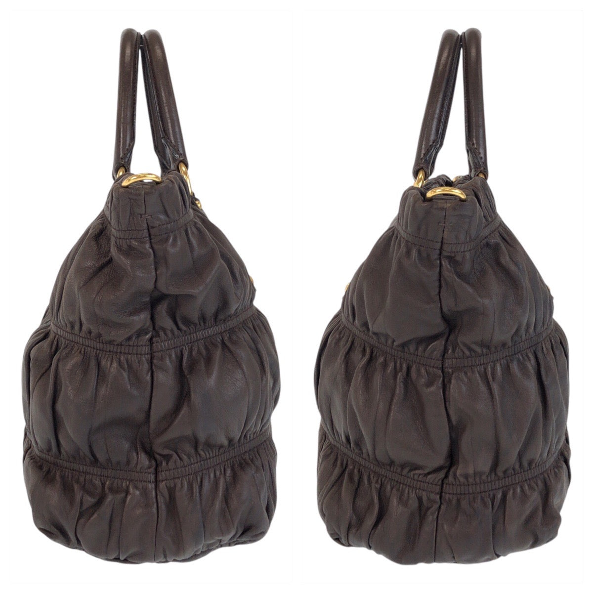 PRADA Tote Bag leather Brown Gold Metal Tote Bag Shoulder Bag 2way Women Used Authentic