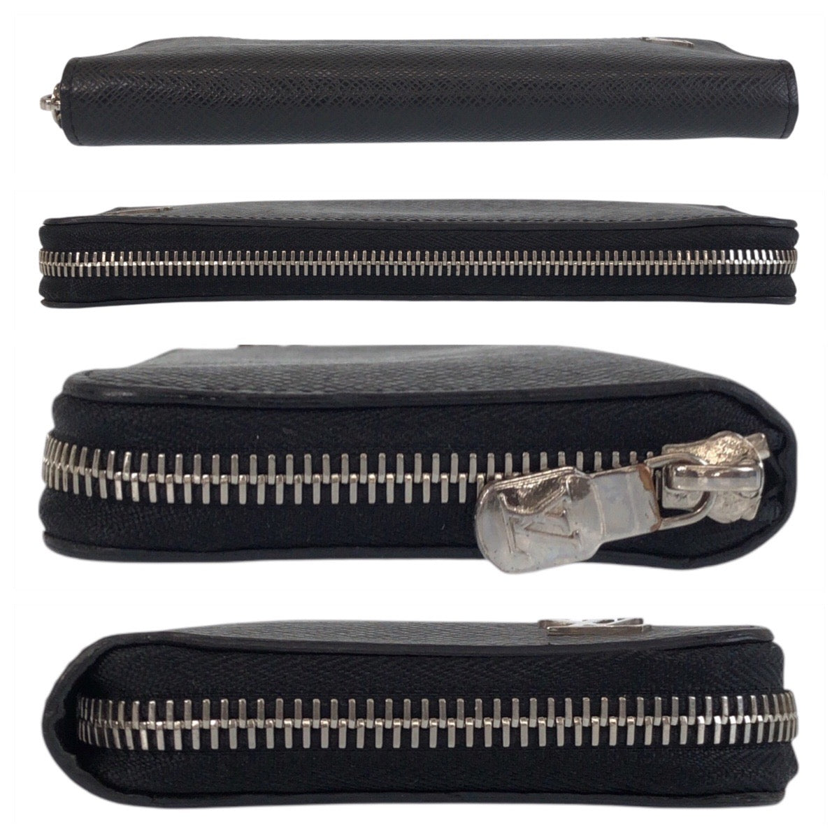 LOUIS VUITTON Long Wallet Purse M30317 leather Black SilverMetal Long Wallet Purse Taiga Zippy Wallet Vertical mens Used Authentic
