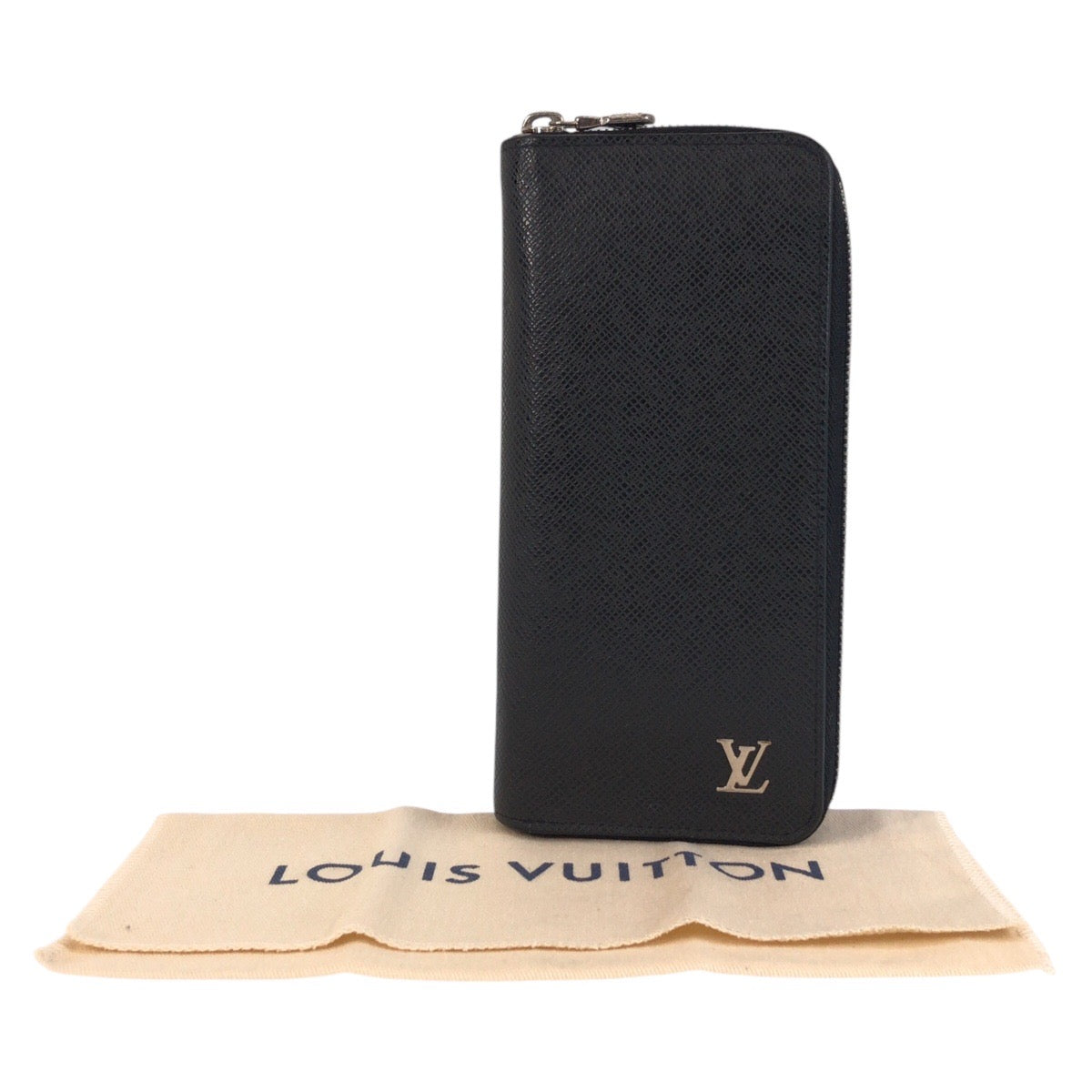 LOUIS VUITTON Long Wallet Purse M30317 leather Black SilverMetal Long Wallet Purse Taiga Zippy Wallet Vertical mens Used Authentic