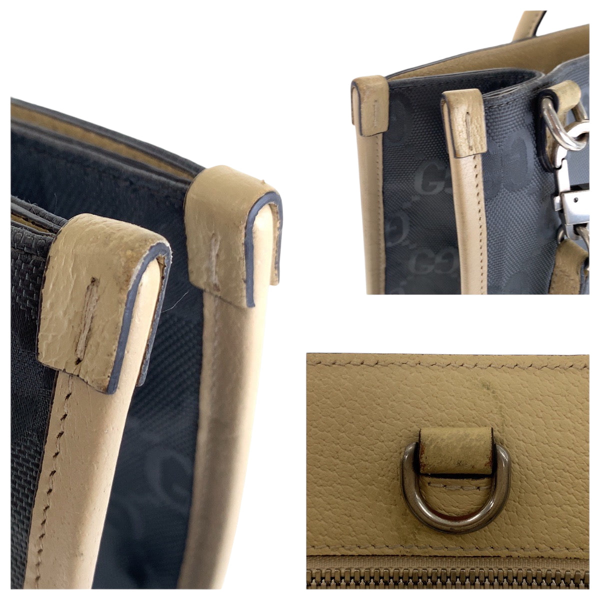 GUCCI Shoulder Bag 630355 Nylon Gray Beige SilverMetal Tote Bag Shoulder Bag 2way Off the grid Women Used Authentic