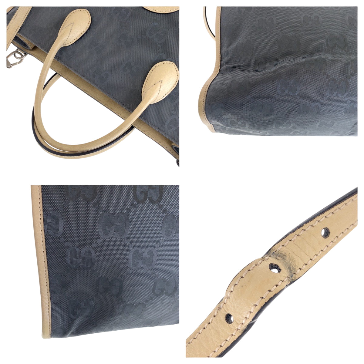 GUCCI Shoulder Bag 630355 Nylon Gray Beige SilverMetal Tote Bag Shoulder Bag 2way Off the grid Women Used Authentic