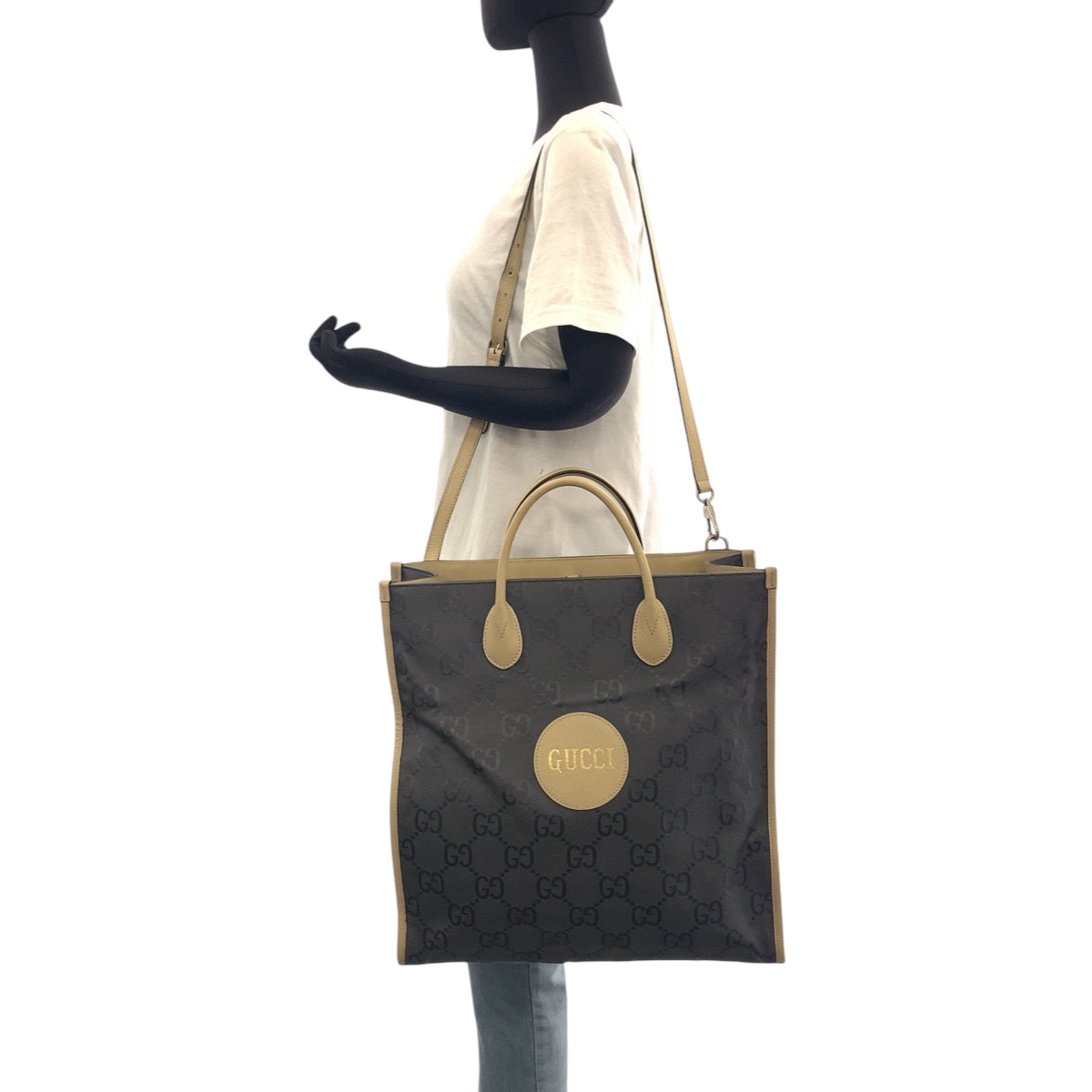 GUCCI Shoulder Bag 630355 Nylon Gray Beige SilverMetal Tote Bag Shoulder Bag 2way Off the grid Women Used Authentic