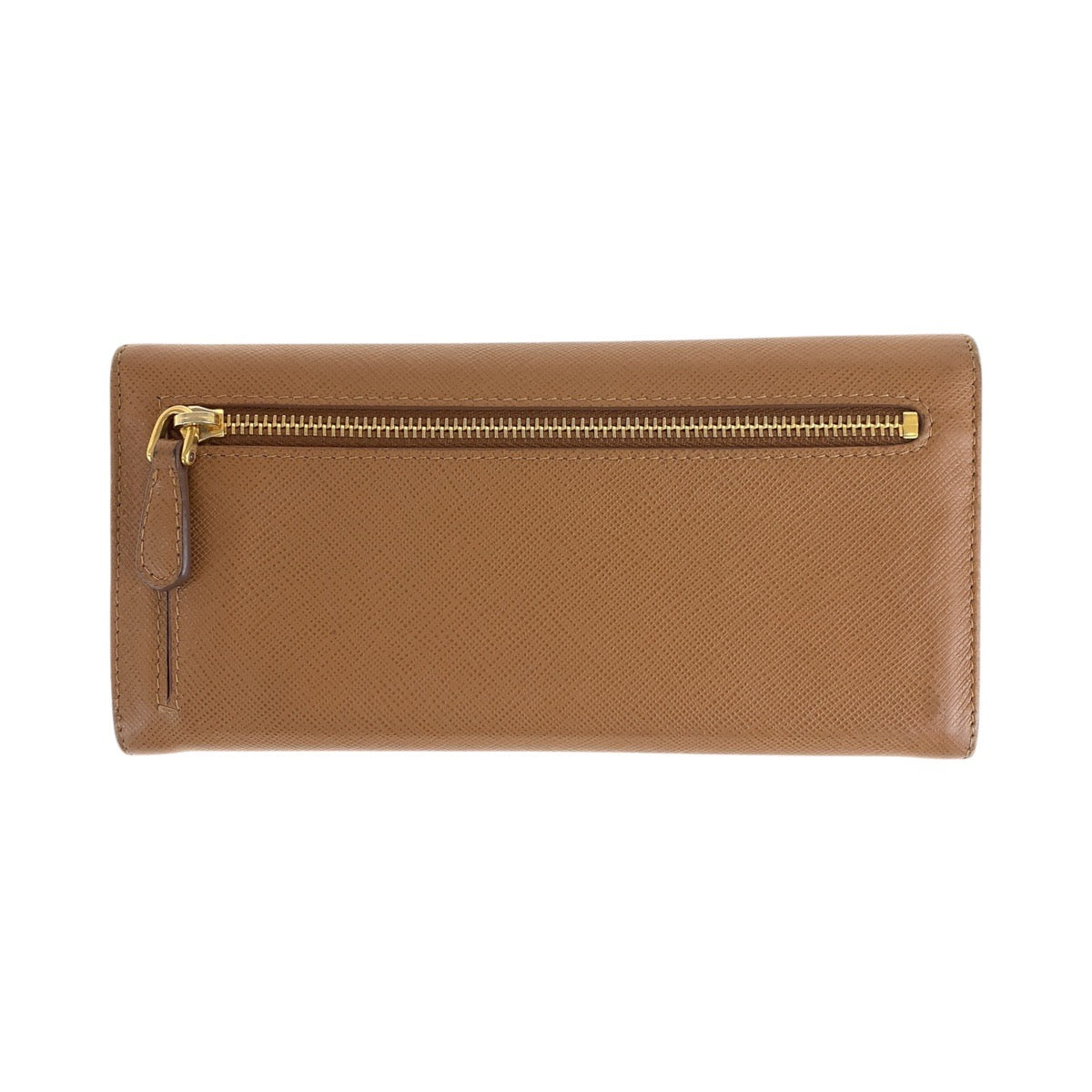PRADA Long Wallet Purse leather Brown Camel Gold Metal Long Wallet Purse Long wallet unisex Safiano Women Used Authentic