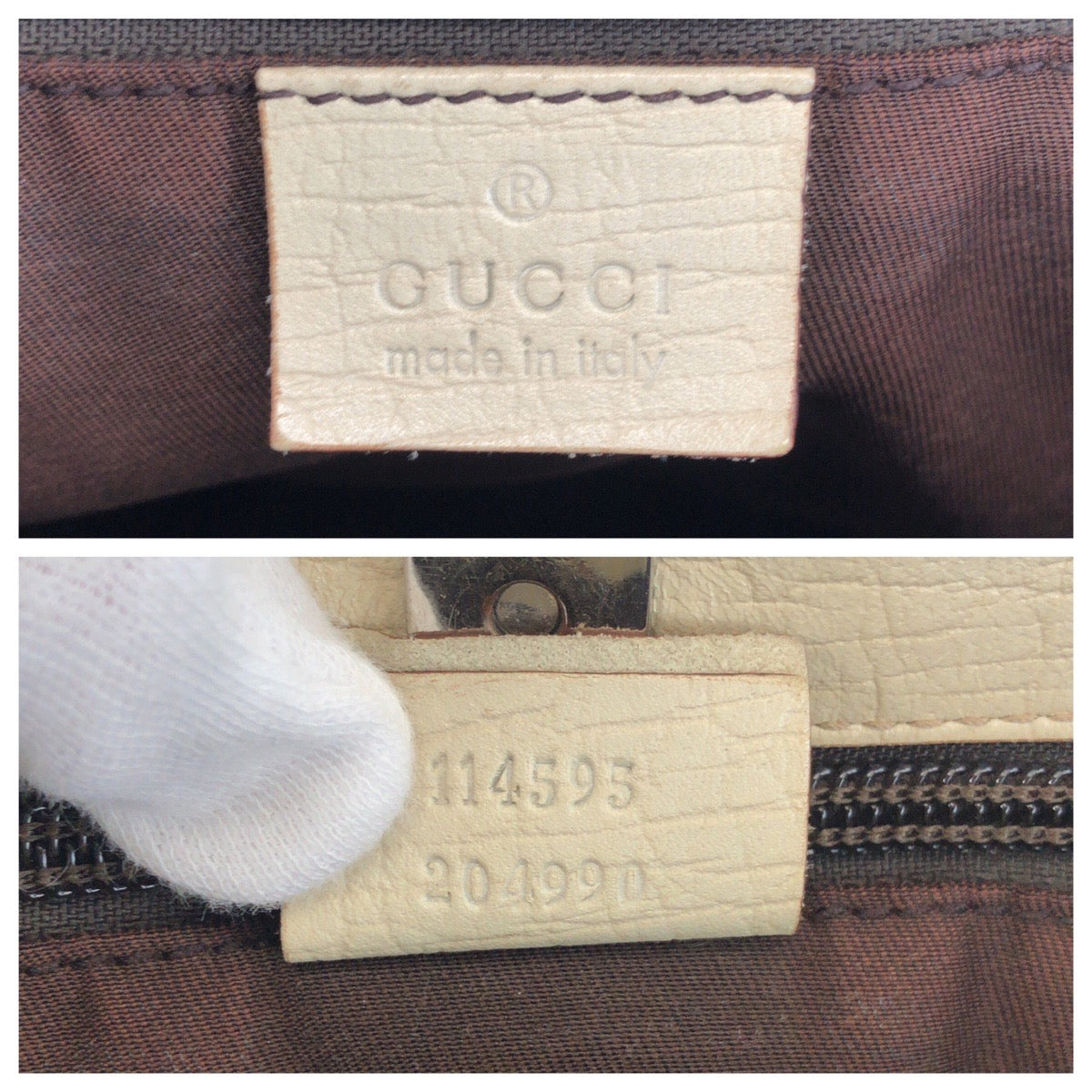 GUCCI Tote Bag 114595 GG canvas, leather Beige White Tote Bag Shoulder Bag Women Used Authentic