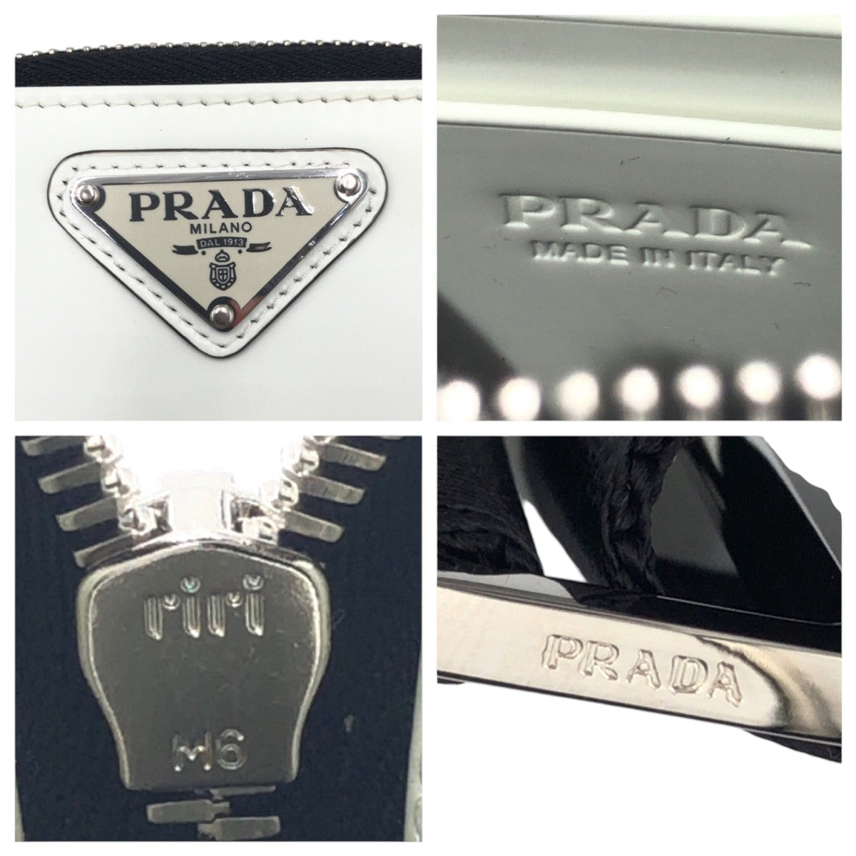 PRADA Shoulder Bag enamel white Shoulder Bag Pochette Unisex Triangular logo Women Used Authentic