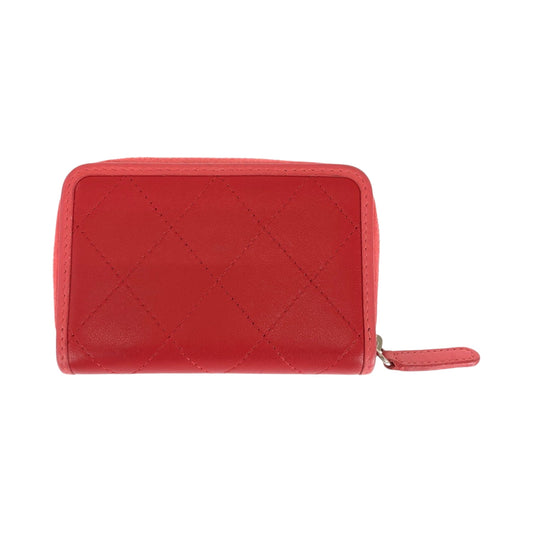 CHANEL Coin case lambskin Red Compact wallet Coin case Fragment case Matrasse COCO Mark Women Used Authentic