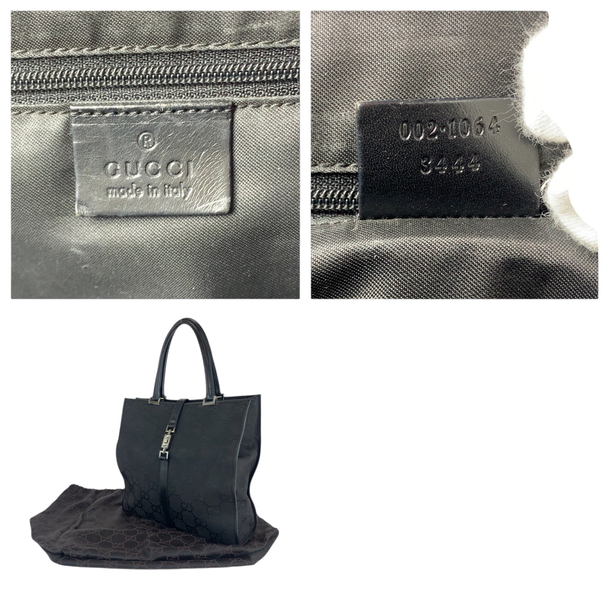 GUCCI Tote Bag 002 1064 GG canvas black Tote Bag handbag Jackie Women Used Authentic