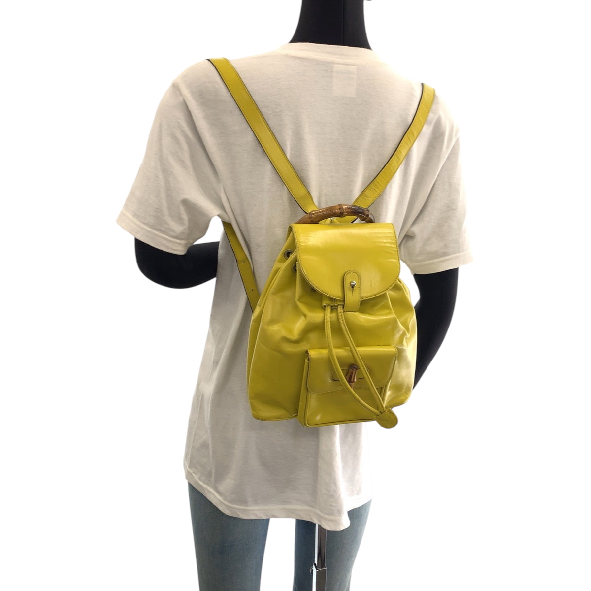 GUCCI Backpack 003 2034 0030 leather Yellow Brown SilverMetal Backpack Backpack Bamboo Women Used Authentic