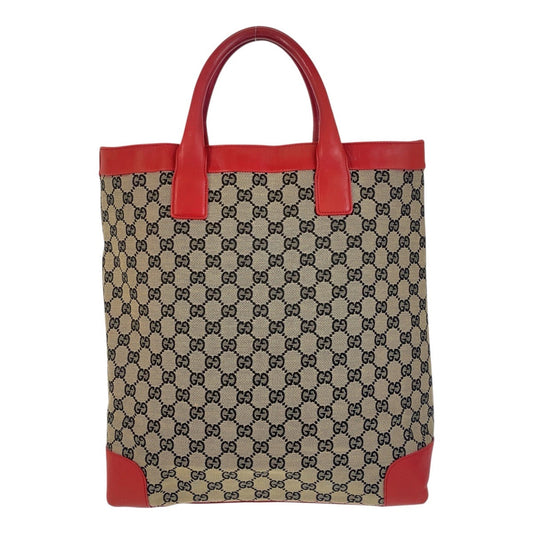 GUCCI Tote Bag 002 1121 GG canvas, leather Beige red Women Used Authentic