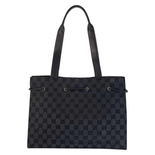 GUCCI Tote Bag 002 1053 GG canvas, leather Black SilverMetal Tote Bag Shoulder Bag Women Used Authentic