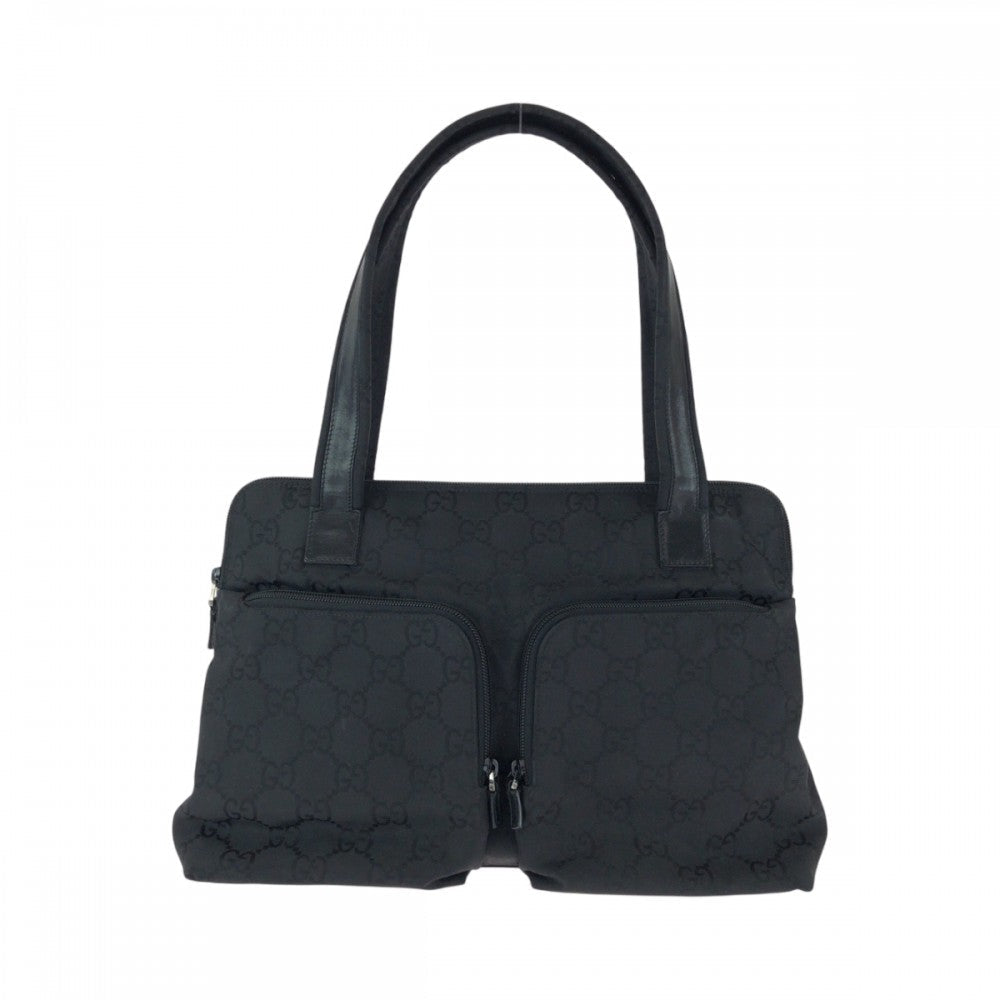 GUCCI Tote Bag 001 3705 Nylon, Leather Black Silver Metal Tote Bag Handbag Shoulder Bag Women Used Authentic