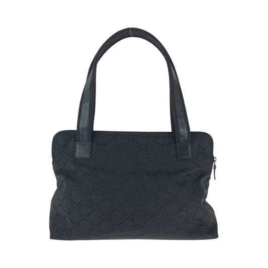 GUCCI Tote Bag 001 3705 Nylon, Leather Black Silver Metal Tote Bag Handbag Shoulder Bag Women Used Authentic