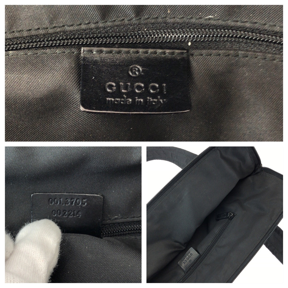 GUCCI Tote Bag 001 3705 Nylon, Leather Black Silver Metal Tote Bag Handbag Shoulder Bag Women Used Authentic