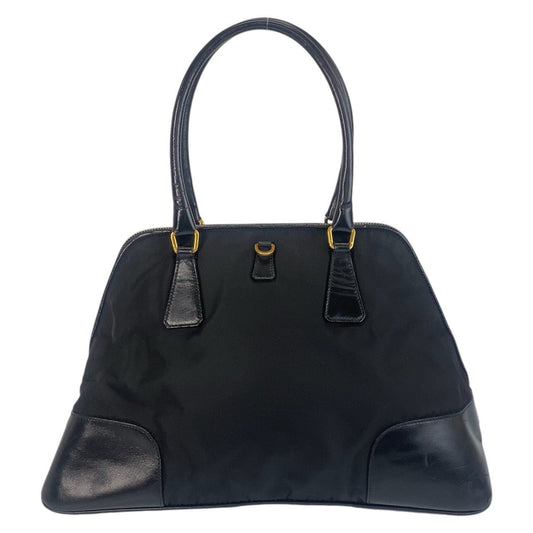 PRADA Handbag Nylon, Leather Black GoldMetal Handbag Shoulder Bag Test Triangle With logo Women Used Authentic