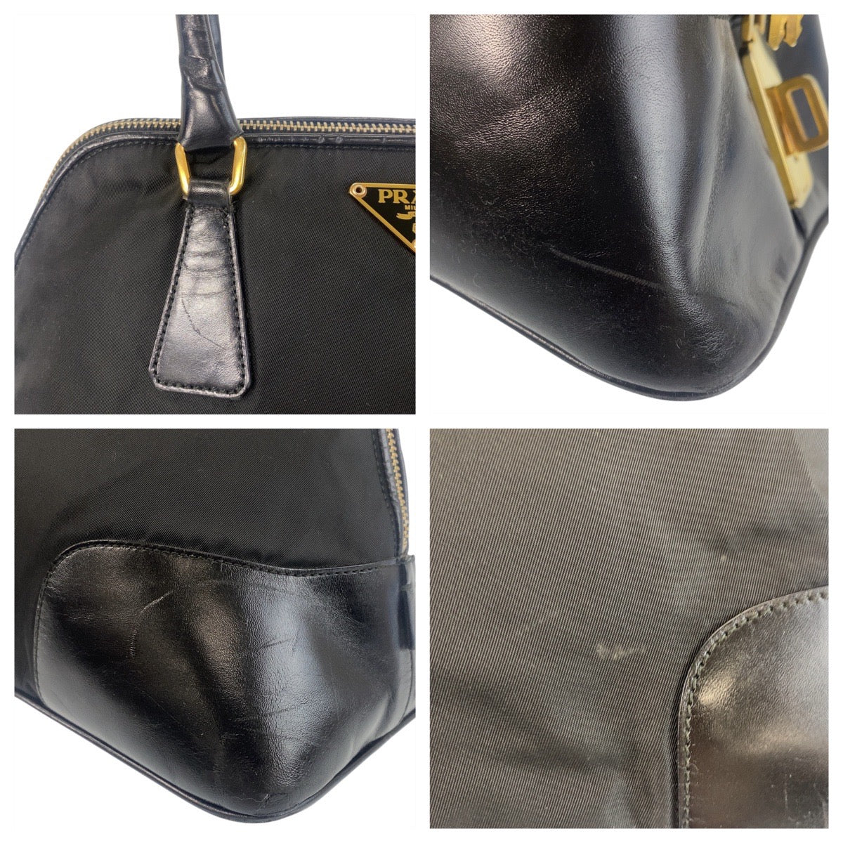 PRADA Handbag Nylon, Leather Black GoldMetal Handbag Shoulder Bag Test Triangle With logo Women Used Authentic